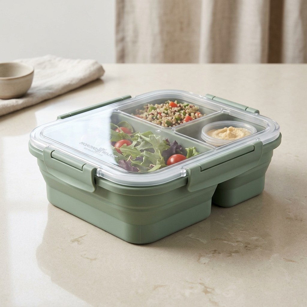 Space-Saving Collapsible Platinum Silicone Bento Box